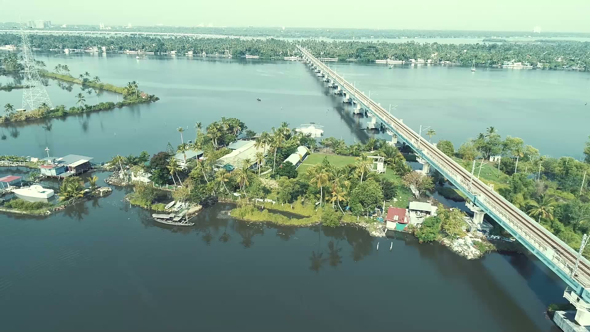 Aerial view of Island D Cochin surrounded by backwaters